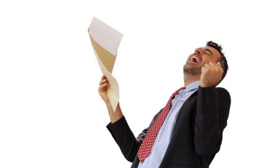 Man reacting with jubilation to a letter clipart