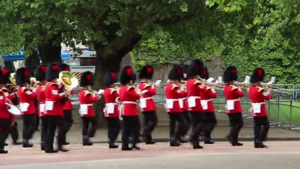 Soldado de la Reina en el desfile de ensayo del cumpleaños de la Reina — Vídeos de Stock