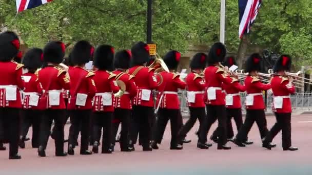 Στρατιώτης της Βασίλισσας στην παρέλαση πρόβα γενέθλια της Βασίλισσας — Αρχείο Βίντεο