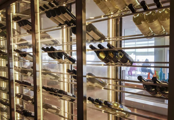 Elegant wine storage refrigerator with glass doors — Stock Photo, Image