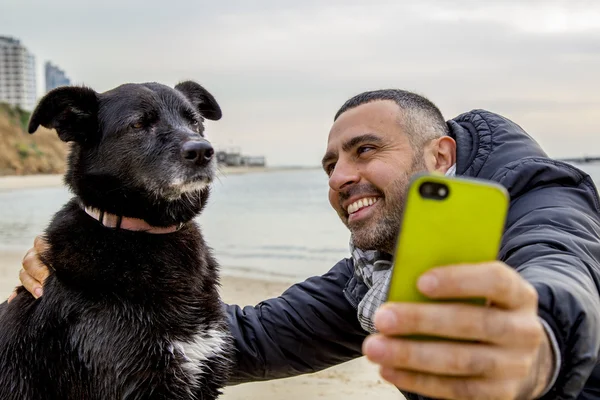Grumpy dog taking selfie