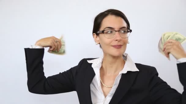 Mujer corporativa disfrutar de beneficios comerciales — Vídeo de stock