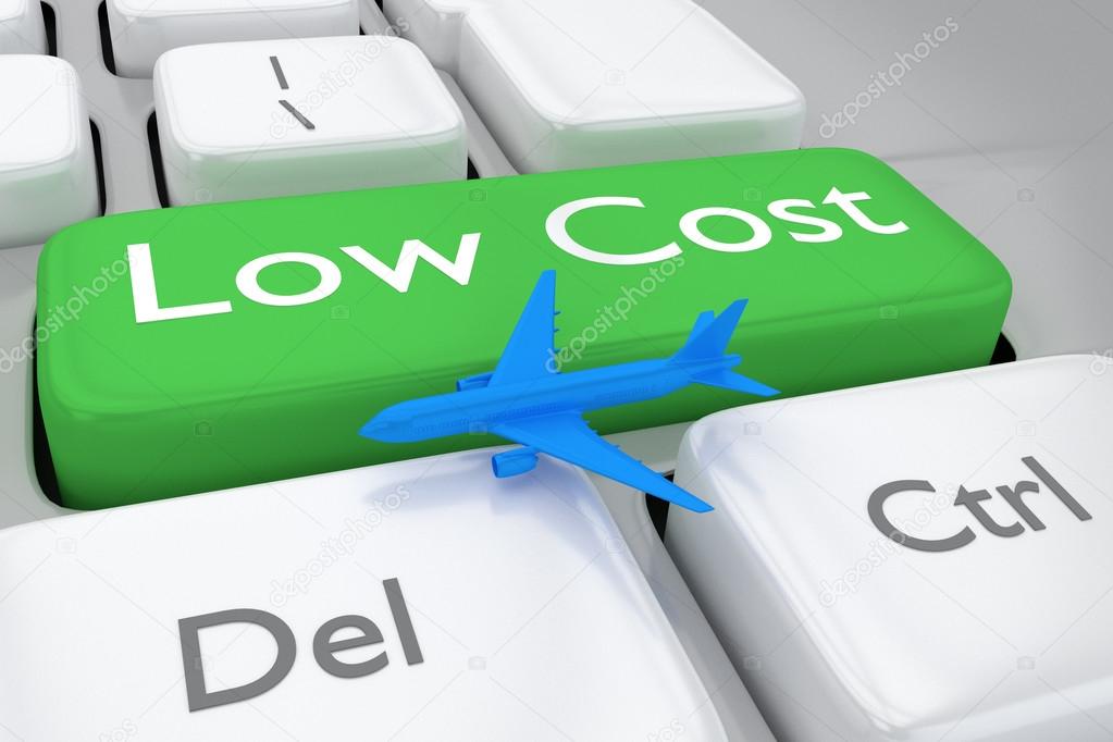 3D render illustration of low cost flights order keyboard