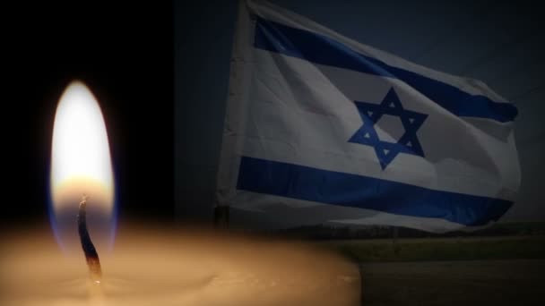 Israel fondo conmemorativo con bandera y vela — Vídeos de Stock