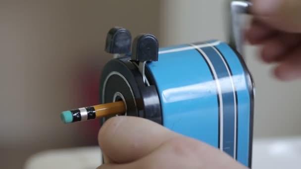 Pencil sharpener on desk — Stock Video