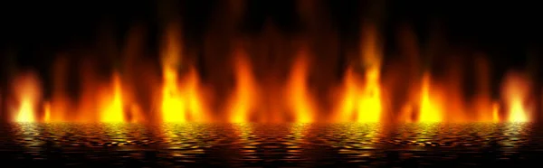 Vuur Een Zwarte Achtergrond Rook Reflectie Van Vuur Het Water — Stockfoto