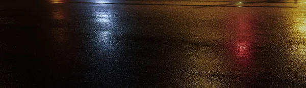 Wet Asphalt Night View Neon Reflection Concrete Floor Night Empty — Stock Photo, Image