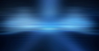 Modern minimalist, fütürist stüdyo geçmişi. Çizgileri ve ışıkları olan karanlık bir arka plan, neon ışığı, gece görüşü. Soyut mavi arkaplan. Boş sahne.