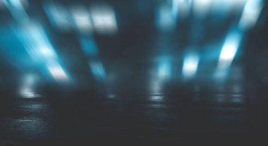 Işık efekti, bulanık arkaplan. Islak asfalt, şehrin gece görüşü, beton zeminde neon yansımalar. Gece boş sahne, stüdyo. Karanlık soyut arka plan, karanlık boş sokak. Gece şehir sonra 