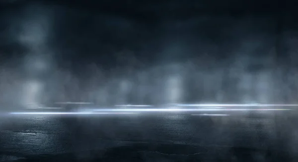 Light Effect Blurred Background Wet Asphalt Night View City Neon — Stock Photo, Image
