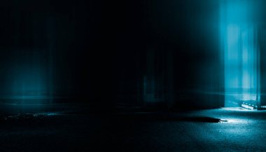 Light effect, blurred background. Wet asphalt, night view of the city, neon reflections on the concrete floor. Night empty stage, studio. Dark abstract background, dark empty street. Night city. clipart