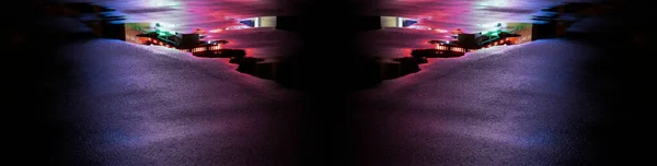 Licht Effect Wazige Achtergrond Natte Asfalt Nachtzicht Stad Neon Reflecties — Stockfoto