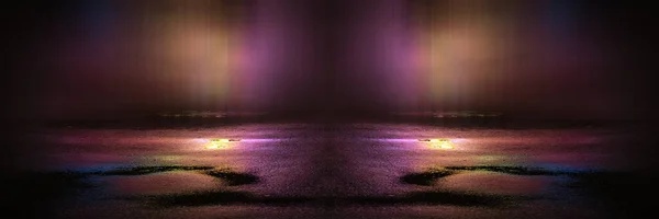 Light Effect Blurred Background Wet Asphalt Night View City Neon — Stock Photo, Image