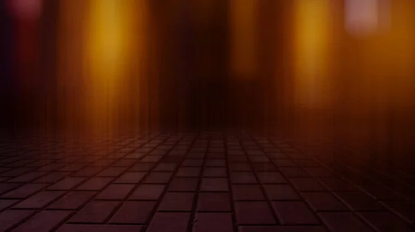 Leere Hintergrundszene Dunkle Straßenspiegelung Auf Nassem Asphalt Nebel Neonstrahlen Dunkeln — Stockfoto