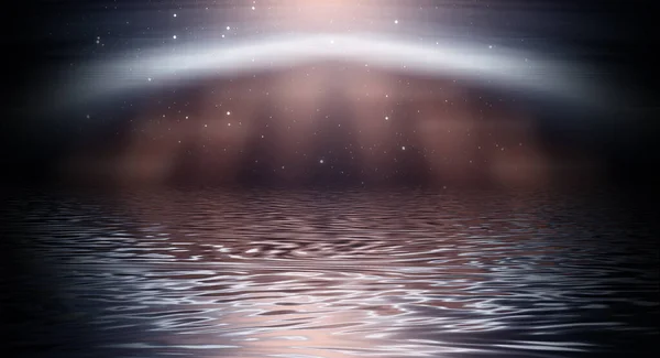 Νύχτα Φουτουριστικό Τοπίο Θαλασσογραφία Αντανάκλαση Στο Νερό Κενή Νυχτερινή Σκηνή — Φωτογραφία Αρχείου