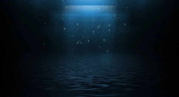 Noční Futuristická Krajina Mořská Pláň Odraz Vodě Prázdná Noční Scéna — Stock fotografie