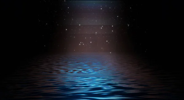 Ночной Футуристический Пейзаж Морской Пейзаж Отражение Воде Пустой Ночной Пейзаж — стоковое фото