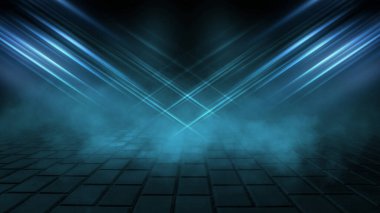 Karanlık, soyut bir arkaplan. Geceleyin boş bir karanlık sokak geçmişi. Işıklar asfalta yansıyor, bulanık gece ışıkları. Duman, sis. 