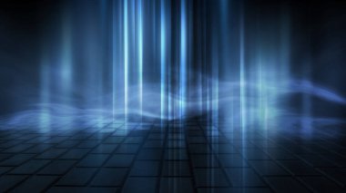 Karanlık, soyut bir arkaplan. Geceleyin boş bir karanlık sokak geçmişi. Işıklar asfalta yansıyor, bulanık gece ışıkları. Duman, sis. 