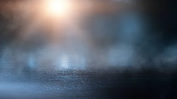 Calle Húmeda Fría Oscura Asfalto Luz Neón Reflejo Neón Agua — Foto de Stock