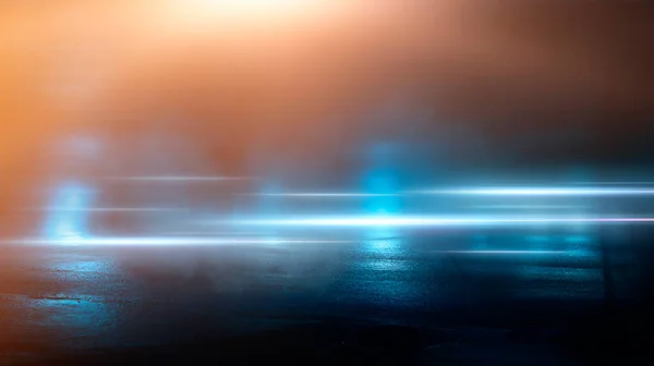 Calle Húmeda Fría Oscura Asfalto Luz Neón Reflejo Neón Agua — Foto de Stock