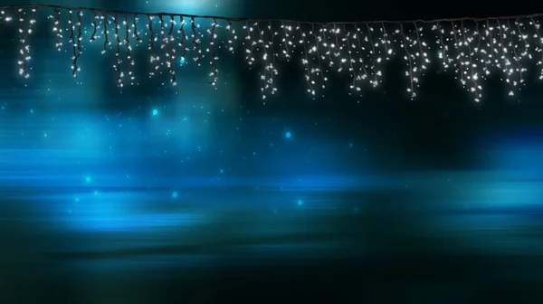 Lanternas Noturnas Uma Rua Escura Guirlanda Festiva Leve Fundo Abstrato — Fotografia de Stock