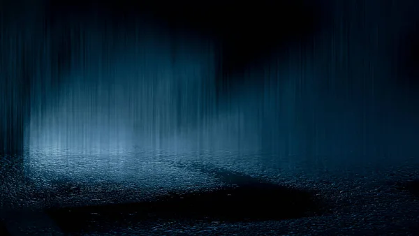 Dark Street Wet Asphalt Reflections Rays Water Abstract Dark Blue — Stock Photo, Image