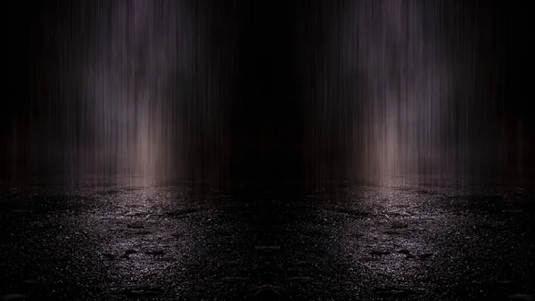 Dark Street Wet Asphalt Reflections Rays Water Abstract Dark Blue — Stock Photo, Image