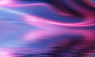 Soyut ultraviyole boş arkaplan, neon ışığı. Mavi ve pembe renk değişimi, çizgiler ve ışınlar, eğimli çizgiler. Sıvı çizgiler.