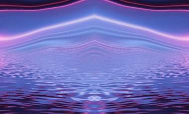 Soyut ultraviyole boş arkaplan, neon ışığı. Mavi ve pembe renk değişimi, çizgiler ve ışınlar, eğimli çizgiler. Sıvı çizgiler.