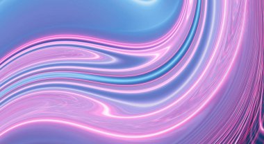 Soyut ultraviyole boş arkaplan, neon ışığı. Mavi ve pembe renk değişimi, çizgiler ve ışınlar, eğimli çizgiler. Sıvı çizgiler.