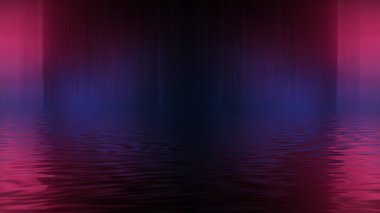 Boş gelecekçi dramatik sahne. Soyut karanlık manzara, sokak. Neon ışığı sıvısı elementi. Gece görüşü, neon mavi ışık. Fantezi arka planı. 3B illüstrasyon