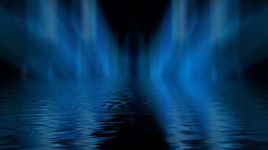 Boş gelecekçi dramatik sahne. Soyut karanlık manzara, sokak. Neon ışığı sıvısı elementi. Gece görüşü, neon mavi ışık. Fantezi arka planı. 3B illüstrasyon