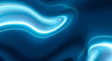 Pürüzsüz çizgiler ve ışınlarla soyut mavi arkaplan. Neon sıvısı, su taşar, dalgalar....