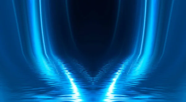 Abstract Blue Background Smooth Lines Rays Neon Liquid Water Overflows — Stock Photo, Image