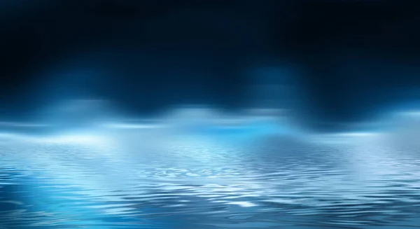 Abstract Blauwe Achtergrond Met Gladde Lijnen Stralen Neon Vloeistof Water — Stockfoto