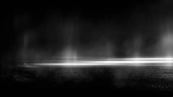 Темна Вулиця Чорний Фон Відблиски Світла Мокрій Асфальті Промені Лінії — стокове фото