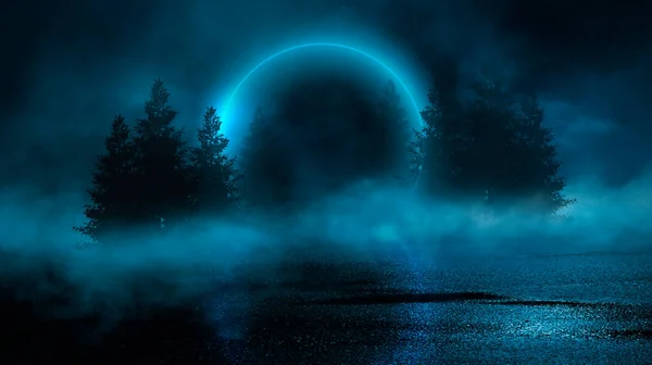 Futuristic Night Landscape Abstract Landscape Island Moonlight Shine Dark Natural — Stock Photo, Image