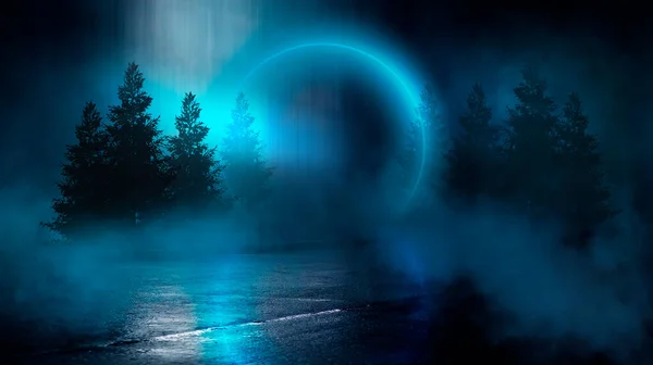 Футуристический Ночной Пейзаж Абстрактным Ландшафтом Островом Лунный Свет Блеск Темная — стоковое фото