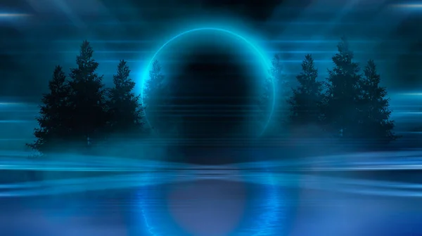 Futuristic Night Landscape Abstract Landscape Island Moonlight Shine Dark Natural — Stock Photo, Image