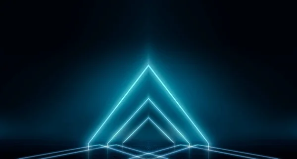 Abstract Futuristic Neon Background Light Tunnel Blue Neon Shapes Dark — Stock Photo, Image