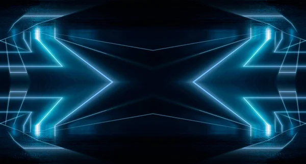 Abstract Futuristic Neon Background Light Tunnel Blue Neon Shapes Dark — Stock Photo, Image