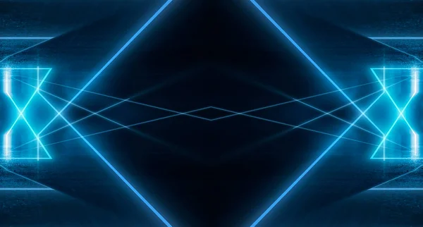 Abstract Futuristic Neon Background Light Tunnel Blue Neon Shapes Dark — Stock Photo, Image