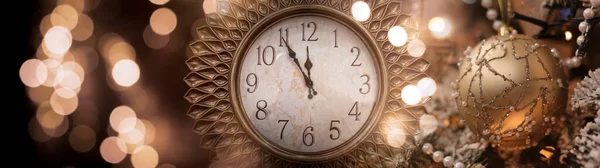 Relógio Ano Novo Ouro Belo Fundo Bokeh Fundo Festivo Relógio — Fotografia de Stock
