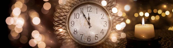 Horloge Nouvel Doré Dans Beau Fond Bokeh Fond Festif Horloge — Photo