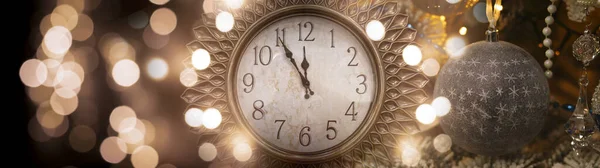 Relógio Ano Novo Ouro Belo Fundo Bokeh Fundo Festivo Relógio — Fotografia de Stock