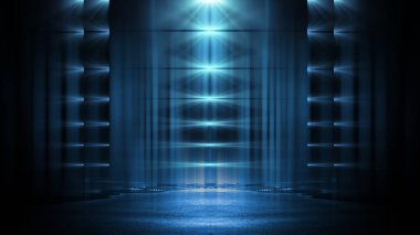 Işık efekti, bulanık arkaplan. Islak asfalt, şehrin gece görüşü, beton zeminde neon yansımalar. Gece boş sahne, stüdyo. Karanlık soyut arka plan, karanlık boş sokak. Gece şehri.