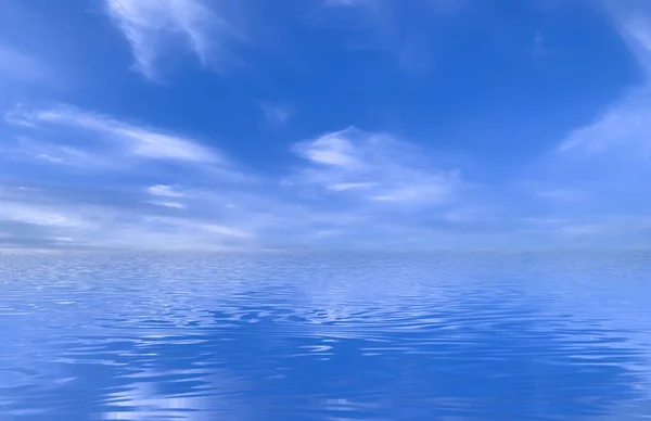 Céu Azul Diurno Horizonte Luz Solar Refletida Água Nuvens Ondas — Fotografia de Stock