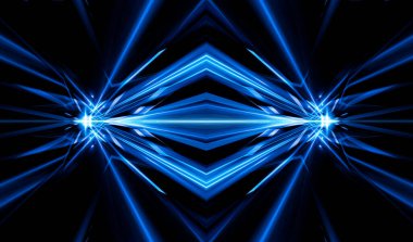 Karanlık soyut fütüristik arka plan. Neon hatları, parıltı. Neon hatları, şekiller. Pembe ve mavi parıltı