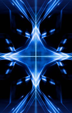 Karanlık soyut fütüristik arka plan. Neon hatları, parıltı. Neon hatları, şekiller. Pembe ve mavi parıltı